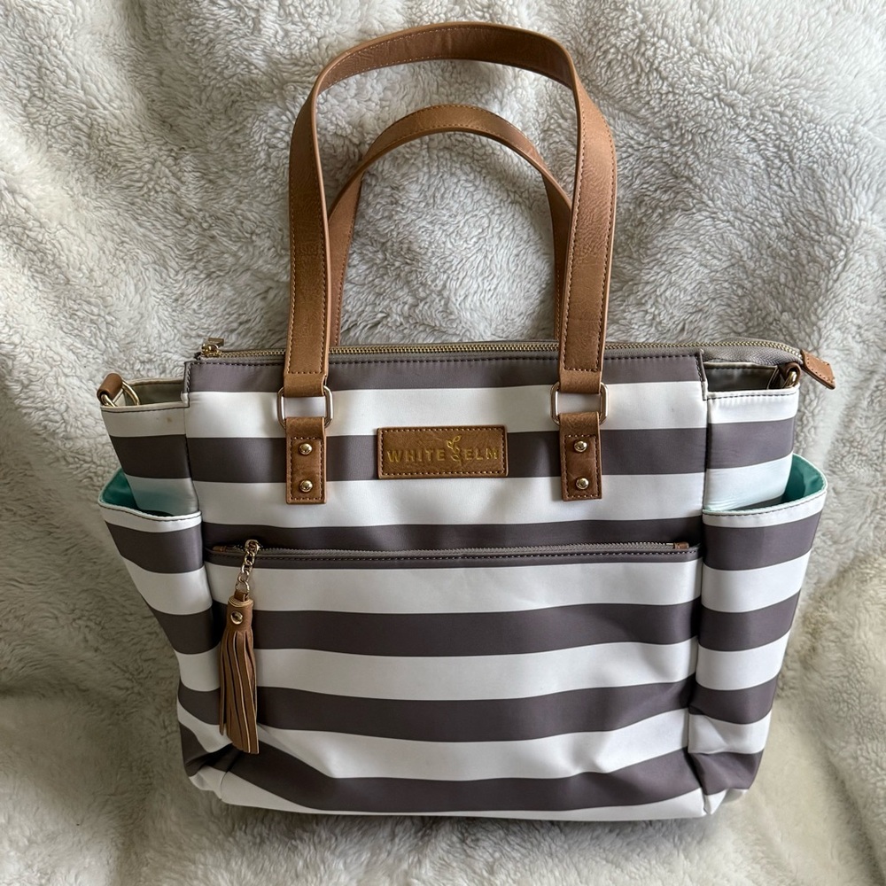 White Elm Gemini Backpack RARE Striped Nylon w 2 Straps